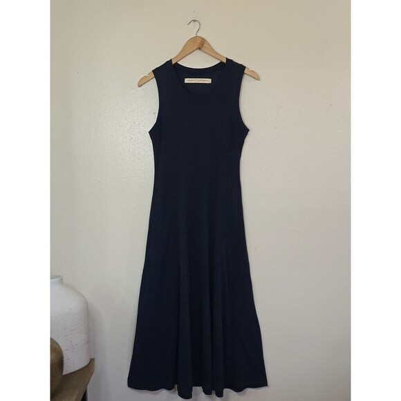 Raquel Allegra Big Sweep Midi Dress Womens Size XS Navy Blue Tank A Line Pockets - Picture 10 of 11